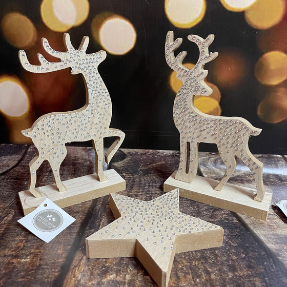 Diamante sparkle wooden stag and stars