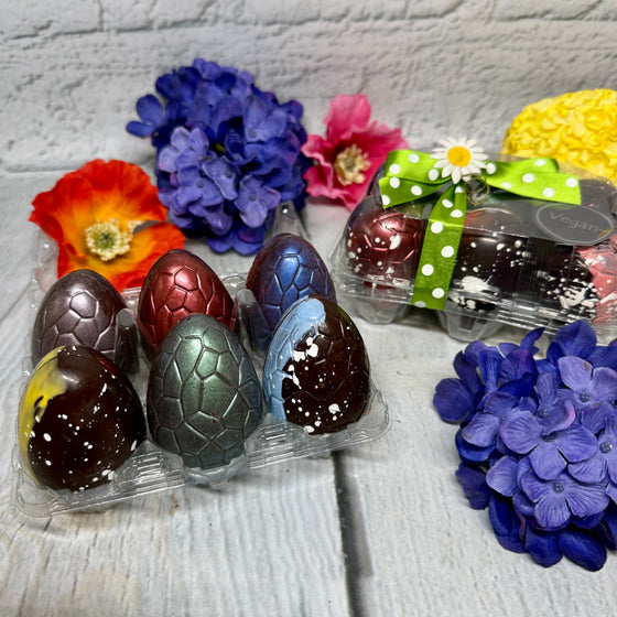 Half a dozen vegan chocolate eggs