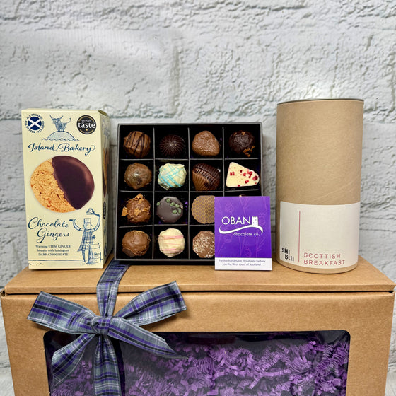 Chocolate, tea and biscuits