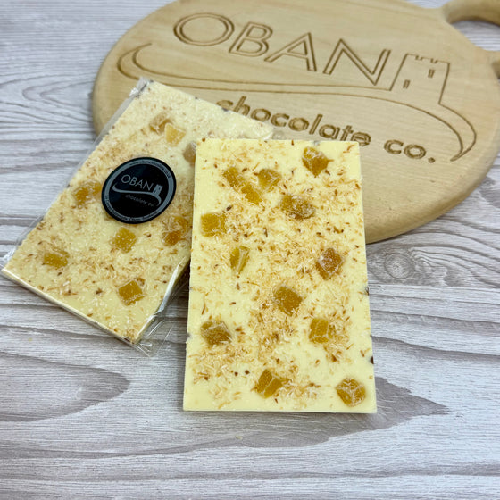 White chocolate with mango and toasted coconut